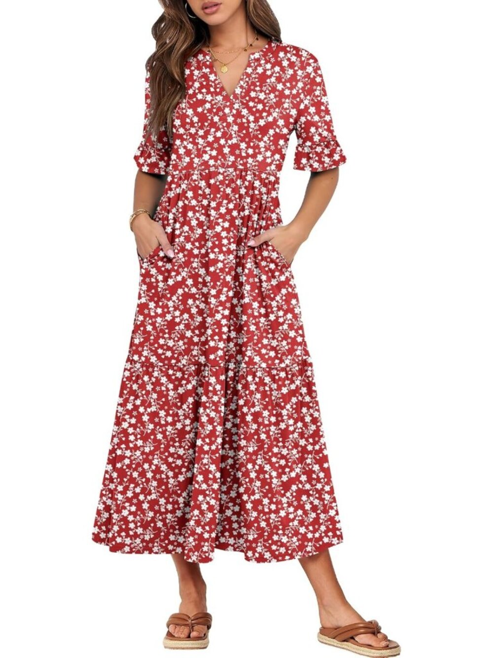 Summer Casual Maxi Dress with Ruffle Sleeves | Flowy, Lightweight, Perfect for
